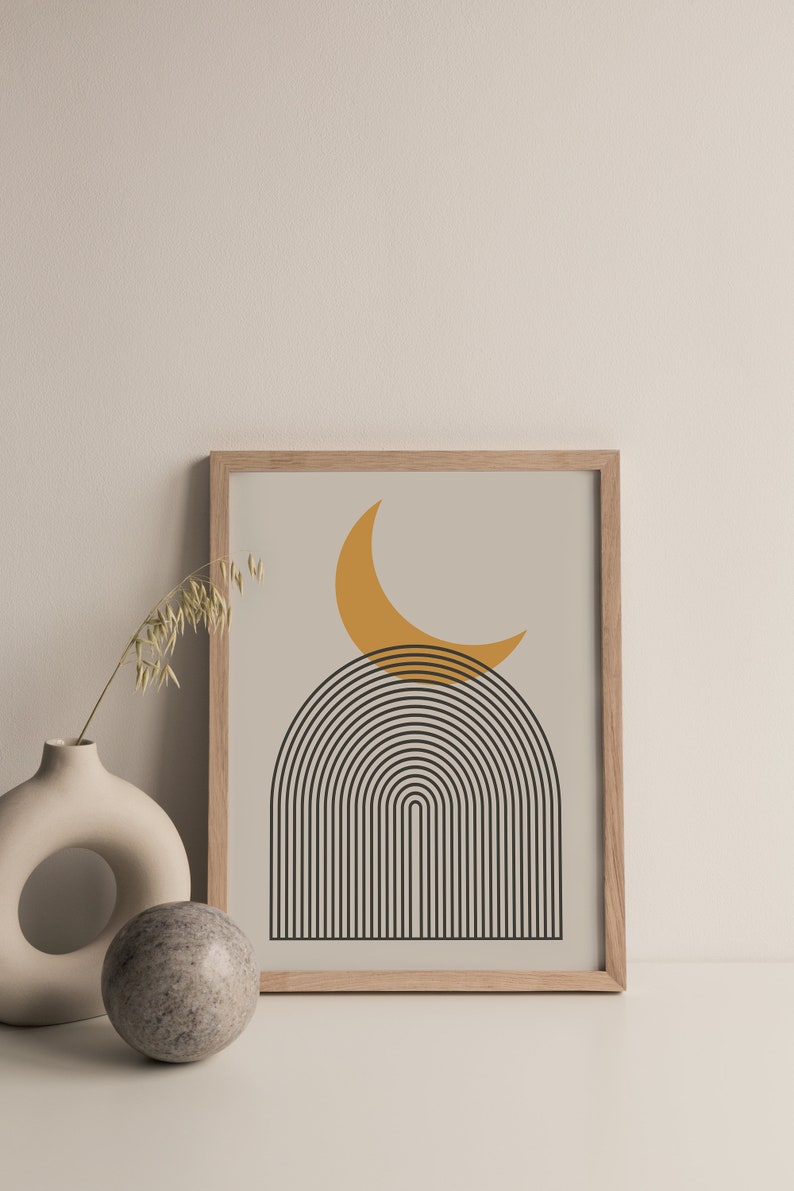 Geometric Wall Art, Rainbow Moon Wall Art, Aesthetic Room Decor, Mid Century Poster, Above Bed Decor, Boho Nursery Decor Instant Download image 5