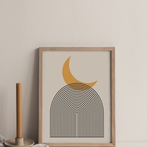 Geometric Wall Art, Rainbow Moon Wall Art, Aesthetic Room Decor, Mid Century Poster, Above Bed Decor, Boho Nursery Decor Instant Download image 2