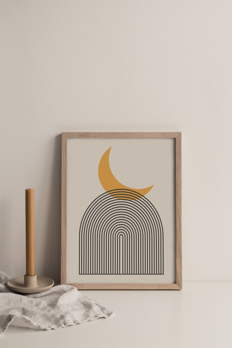 Geometric Wall Art, Rainbow Moon Wall Art, Aesthetic Room Decor, Mid Century Poster, Above Bed Decor, Boho Nursery Decor Instant Download image 2