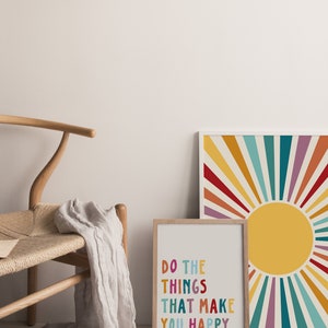 Cartel del sol, impresión retro del resplandor solar, decoración de la habitación independiente, arte de pared de moda imprimible, decoración del vivero boho, impresión abstracta del arte del sol, arte sobre la cama imagen 3