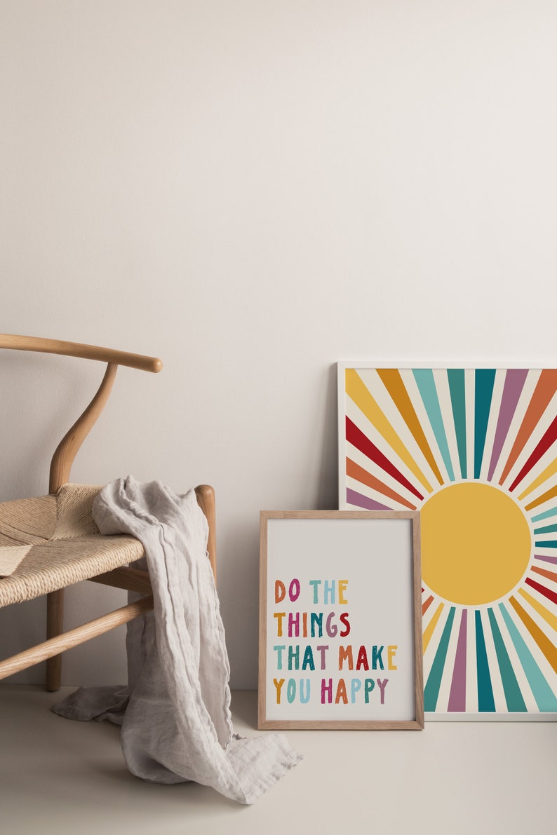 Cartel del sol, impresión retro del resplandor solar, decoración de la habitación independiente, arte de pared de moda imprimible, decoración del vivero boho, impresión abstracta del arte del sol, arte sobre la cama imagen 3