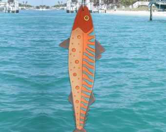 Mackerel Fish Clay Wall Hanging • Handmade from Red Earthenware Clay • Colorful Ceramic Fish • Beach House