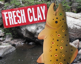 BROWN TROUT Clay Wall Hanging • Fly-fishing • Cabin Decor • Fisherman's Gift