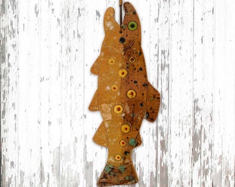 Crystal BROWN TROUT Clay Wall Hanging • Fly-fishing • Cabin Decor • Fisherman’s Gift