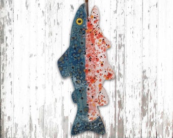 Crystal RAINBOW TROUT Clay Wall Hanging • Fly-fishing • Cabin Decor • Fisherman’s Gift