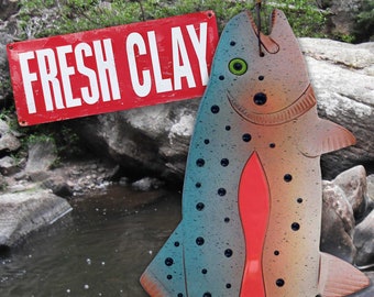 RAINBOW TROUT Clay Wall Hanging • Fly-fishing • Cabin Decor • Fisherman’s Gift