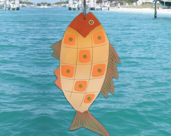 Checker Ocean Fish Clay Wall Hanging • Handmade from Red Earthenware Clay • Colorful Saltwater Fish • Beach House