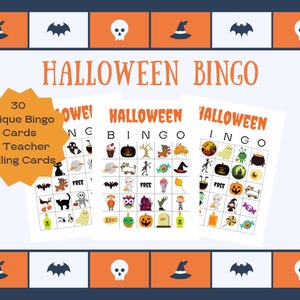 Gioco stampabile di Bingo di Halloween! Download istantaneo di 30 carte da gioco per la scuola o la festa di Halloween