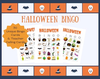 Halloween Bingo Printable Game! 30 Game Cards for School or Halloween Party Instant Download