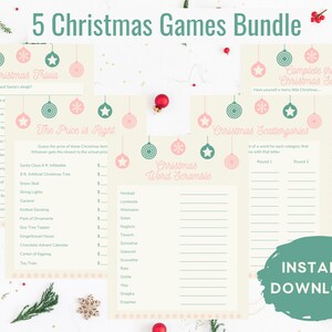 5 Christmas Instant Download Printable Christmas Games, Christmas Games for Family Party, Virtual Christmas Games, Christmas Games Bundle