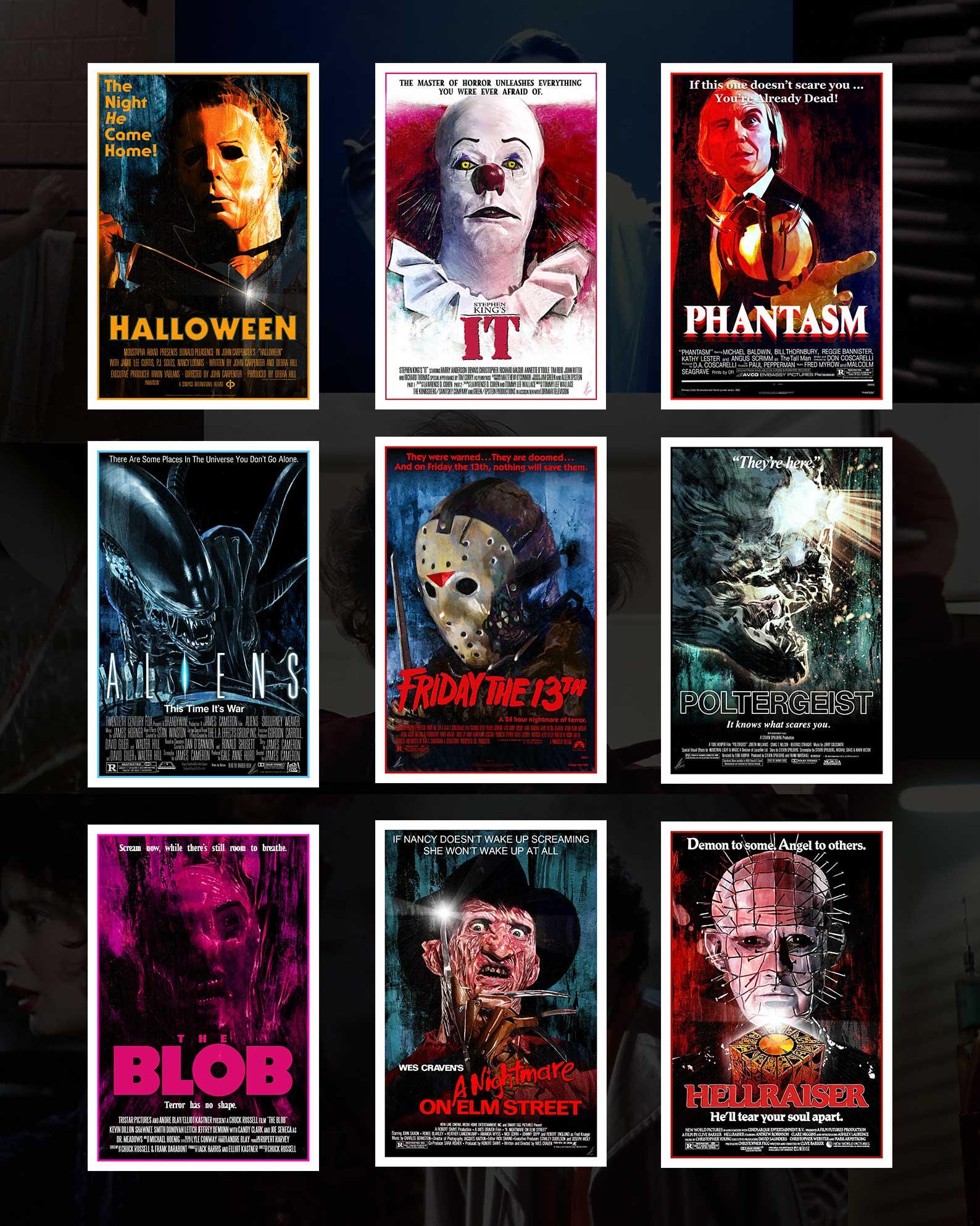 1980年代のホラー映画のアイコンポスター：クラシックな悪役の