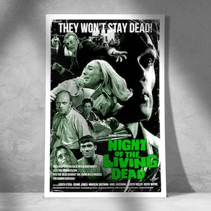 Night of the Living Dead (1968) – Klassieke zombiehorrorfilmposter – Retro cultfilmkunst aan de muur – George A. Romero Tribute – Digitale print
