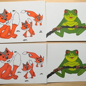 IMPRESIONES Juego de 3, Baby Nursery Montessori Wall Art, Animal, Obra de arte, Ilustración, Rana en rama, Zorros jugando, Osos en bicicleta