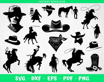 Cowboy Western Bundle 9 includes SVG png AI Cameo for Cricut dxf; 300dpi Printable eps etc. Silhouette