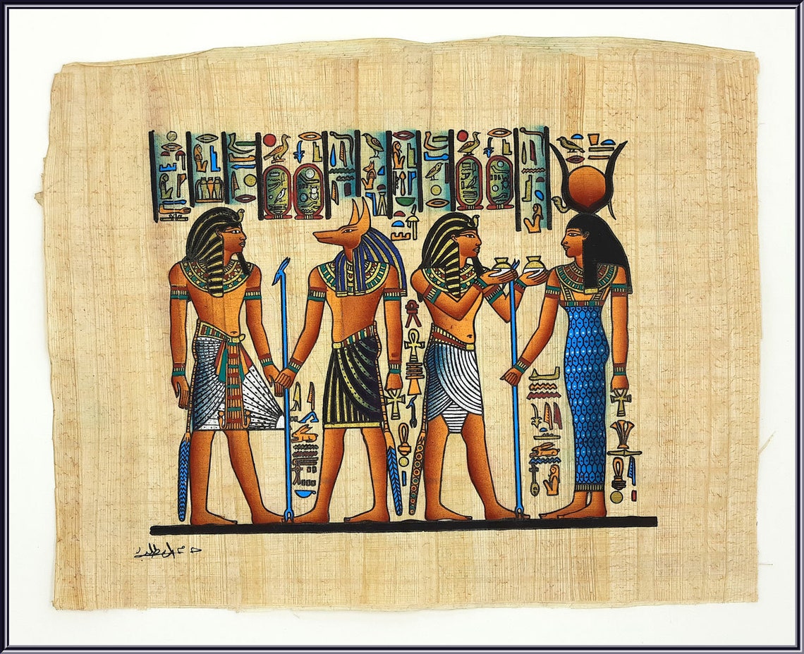 Vintage Egyptian Papyrus art painting Ancient Egypt gods Etsy