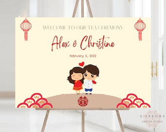 Chinese wedding sign with double happiness symbol. Tea ceremony sign, custom wedding sign for asian wedding decor, Vietnamese Wedding sign