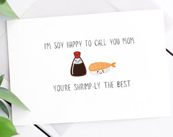 Soy Happy, Shrimply the Best, Happy Mother's Day, Mother's Day Ideas, Funny Mother's Day Card, Mother's Day Card, Punny Card, Food Pun Card