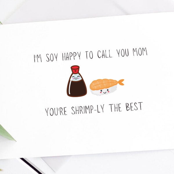 Soy Happy, Shrimply the Best, Happy Mother's Day, Mother's Day Ideas, Funny Mother's Day Card, Mother's Day Card, Punny Card, Food Pun Card