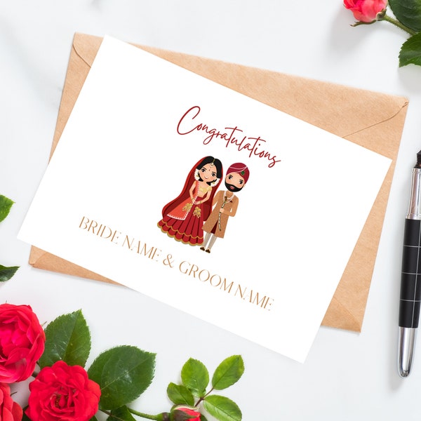 Indian wedding card, Custom Wedding Card, Personalized Wedding Card, Engagement Card, Indian Wedding Couple, Personalized Wedding Gift