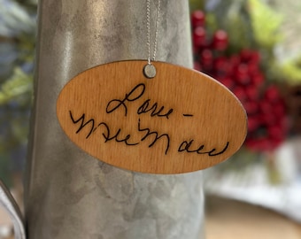 Engraved Handwriting ornament, small message, parents, grandparents handwriting, children’s handwriting