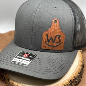 Cow tag hat, leatherette patch, your logo, Farm Hat, branding