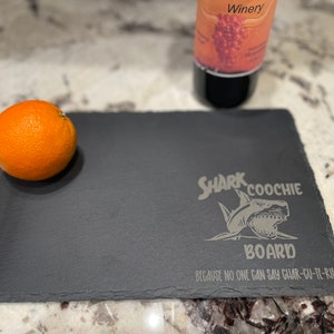 Slate engraved charcuterie board, shark coochie, cheese tray, serving tray, shark, slate tray