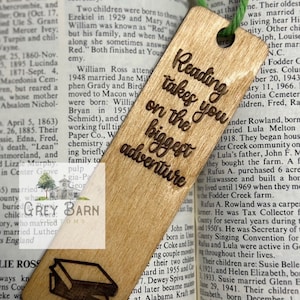 Wooden bookmark, custom bookmark, wood engraved bookmark, gifts for her, gifts for him, Reading Adventure