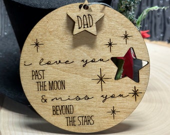 Memorial Ornament, I love you past the moon, Sympathy gift, Remembrance Ornament, Beyond the Stars, Christmas Ornaments, Personalized
