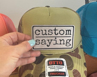Custom Saying-trucker hat with leather patches-patch hat-bachelorette party hats-vacation hats-girls trip hat