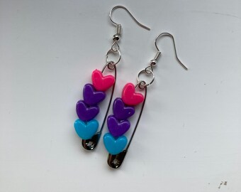Bisexual earrings M | Dangling bisexual earrings | Safety pin earrings | Bisexual earrings | Bisexual pride earrings | Bisexual pride |