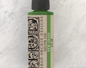 May include: A 2 fl oz bottle of green "New Grass" decor ink by Iron Orchid Designs.
