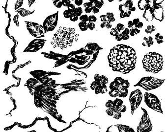 IOD Stamp - Birds Branches and Blossoms