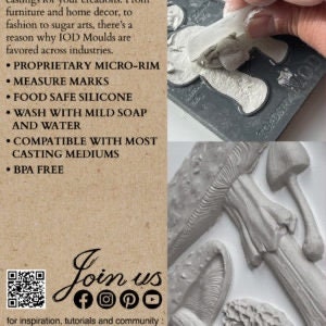 May include: A close-up of a silicone mold for casting mushrooms. The mold is gray and has a detailed design. The mold is food safe and BPA free. The text "Join us" is visible in the image.