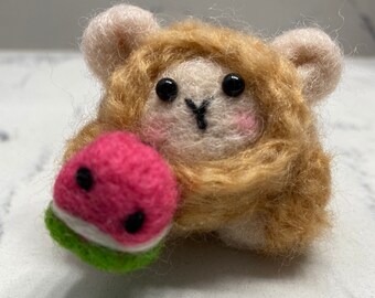 Felted Sheep holding a Watermelon | cute felted animal