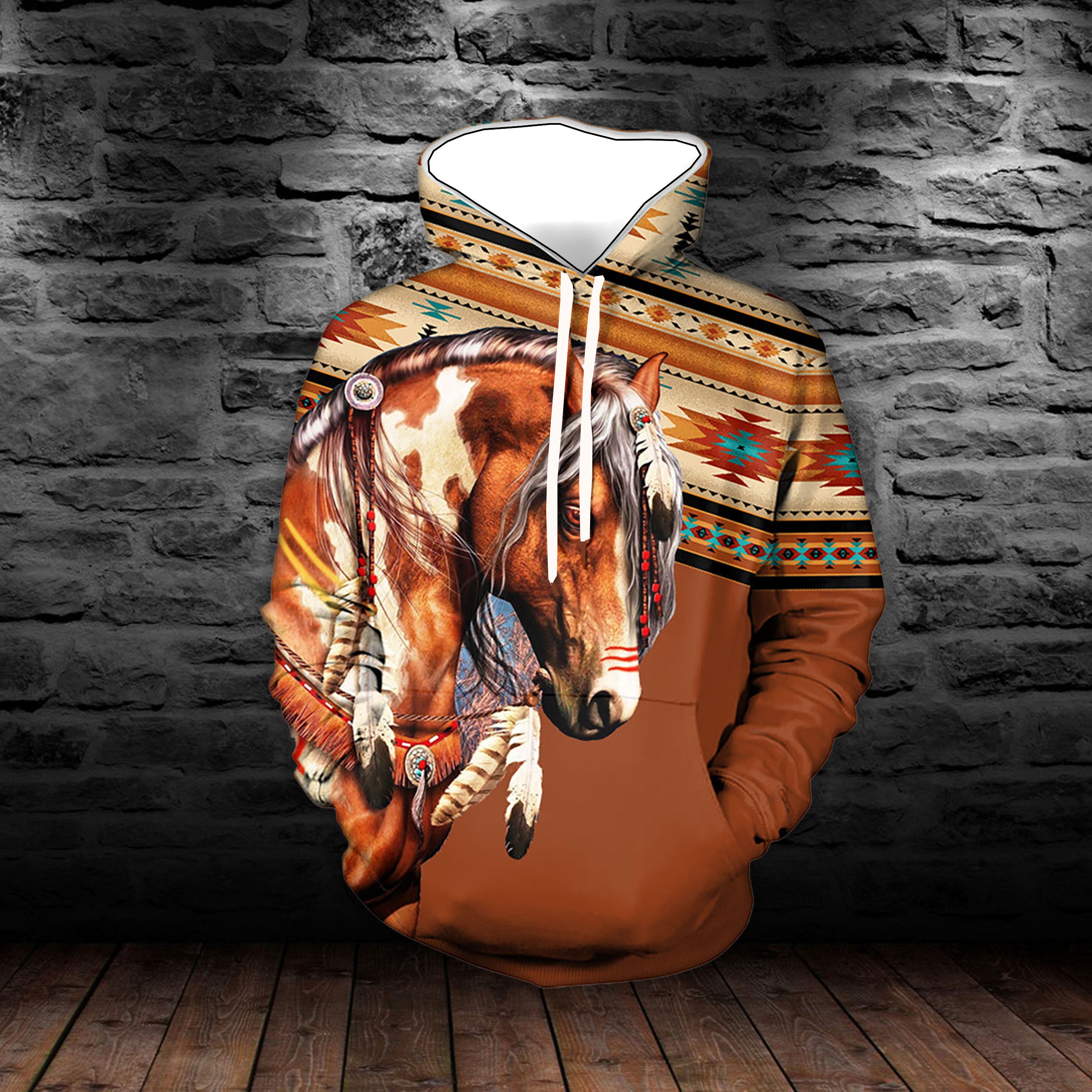 Discover Brown Horse Native American 3D All Over Printed Hoodie