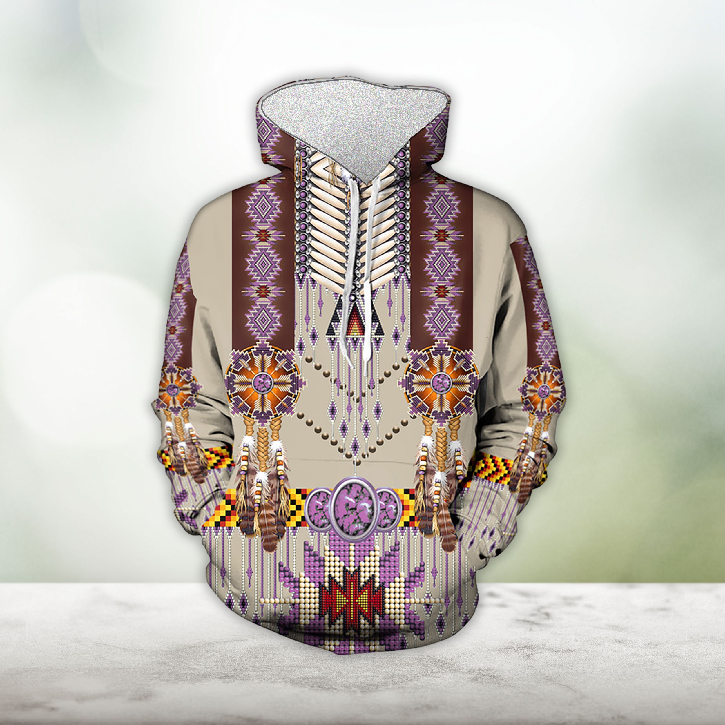 Discover Purple Pattern Breastplate Native American 3D Allover Printed Hoodie