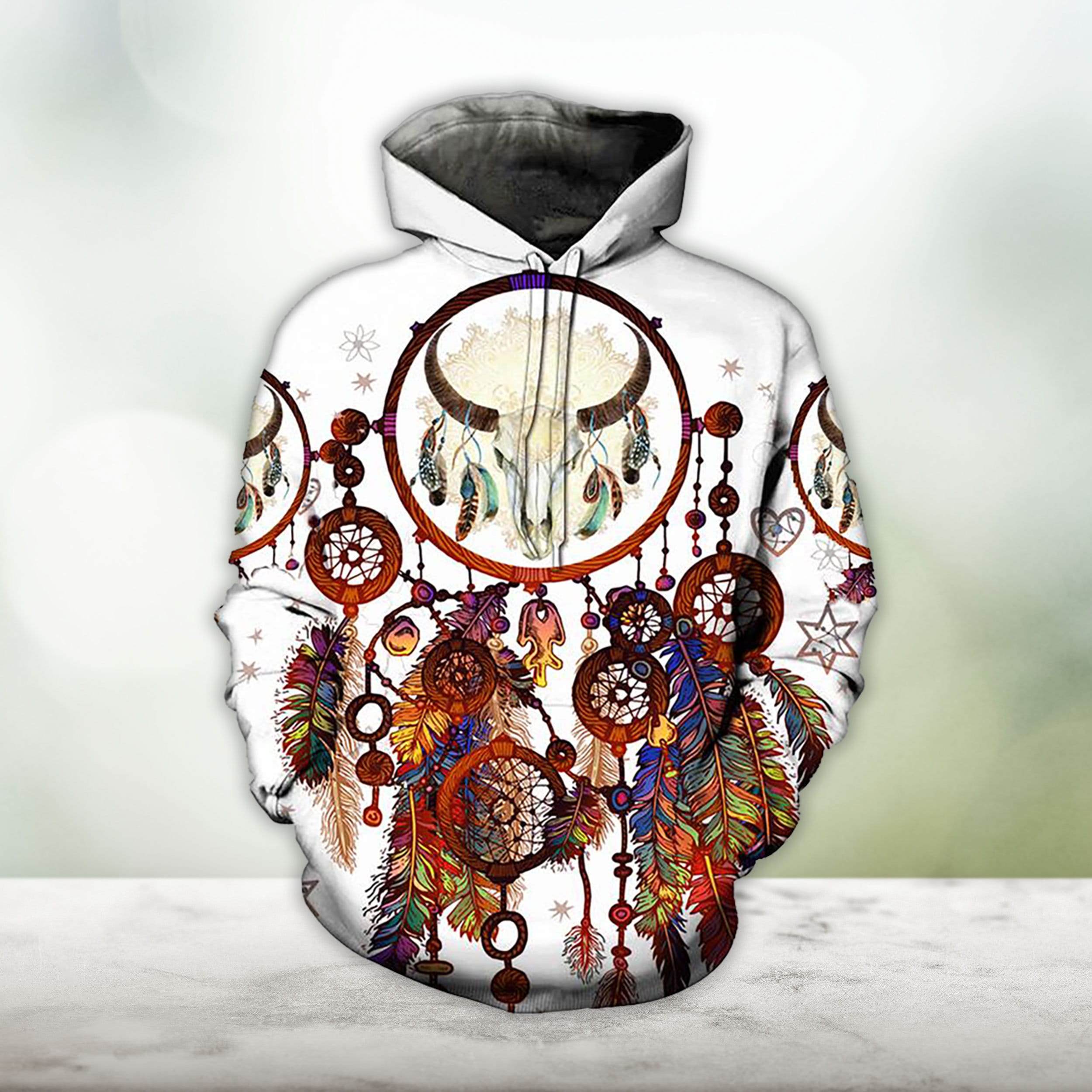 Discover Bison Dream Catcher Native American 3D Allover Hoodie