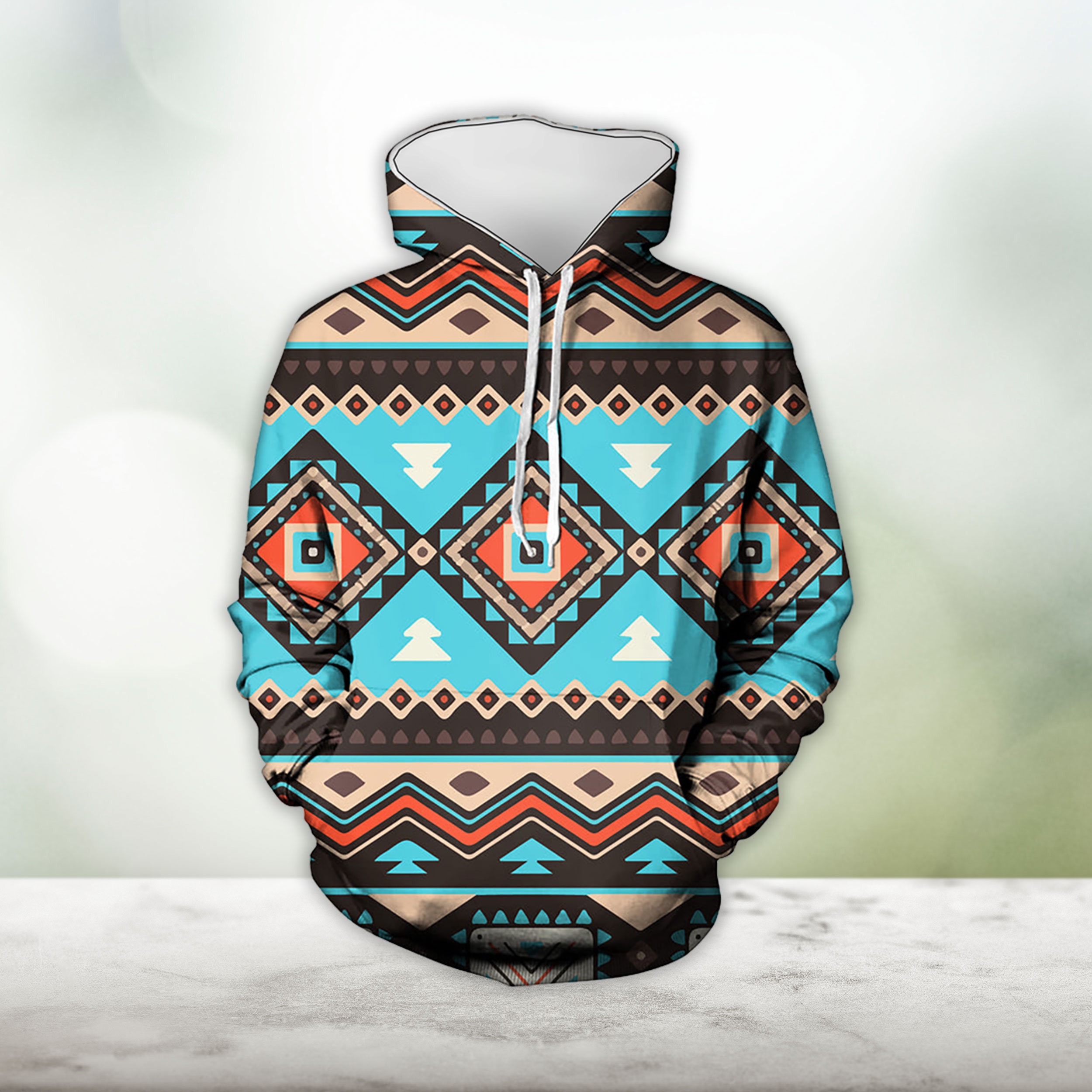 Discover Tribal Line Shapes Ethnic Pattern Native American 3D Allover Hoodie
