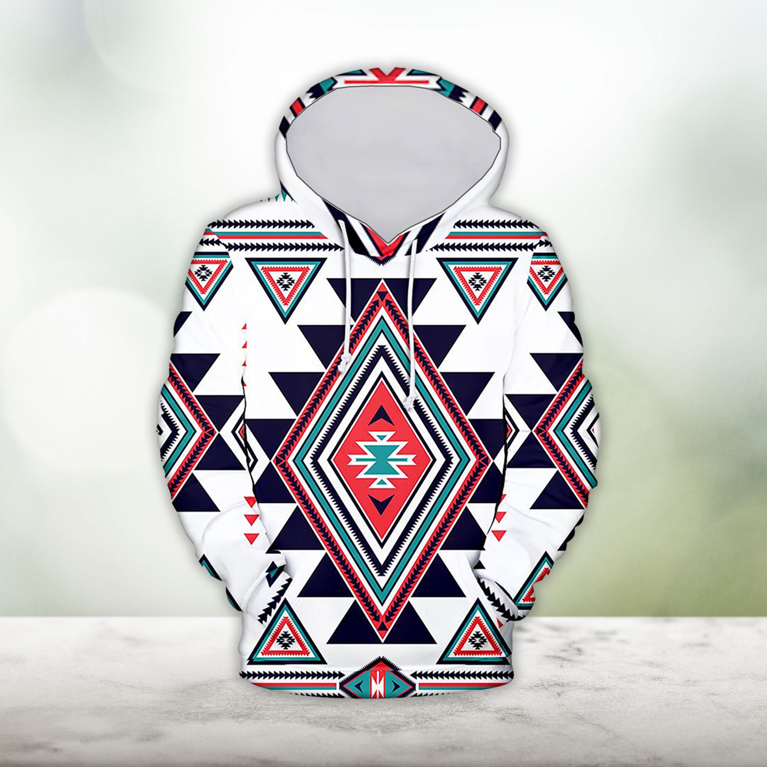 Discover White Geometric Native American 3D Allover Hoodie