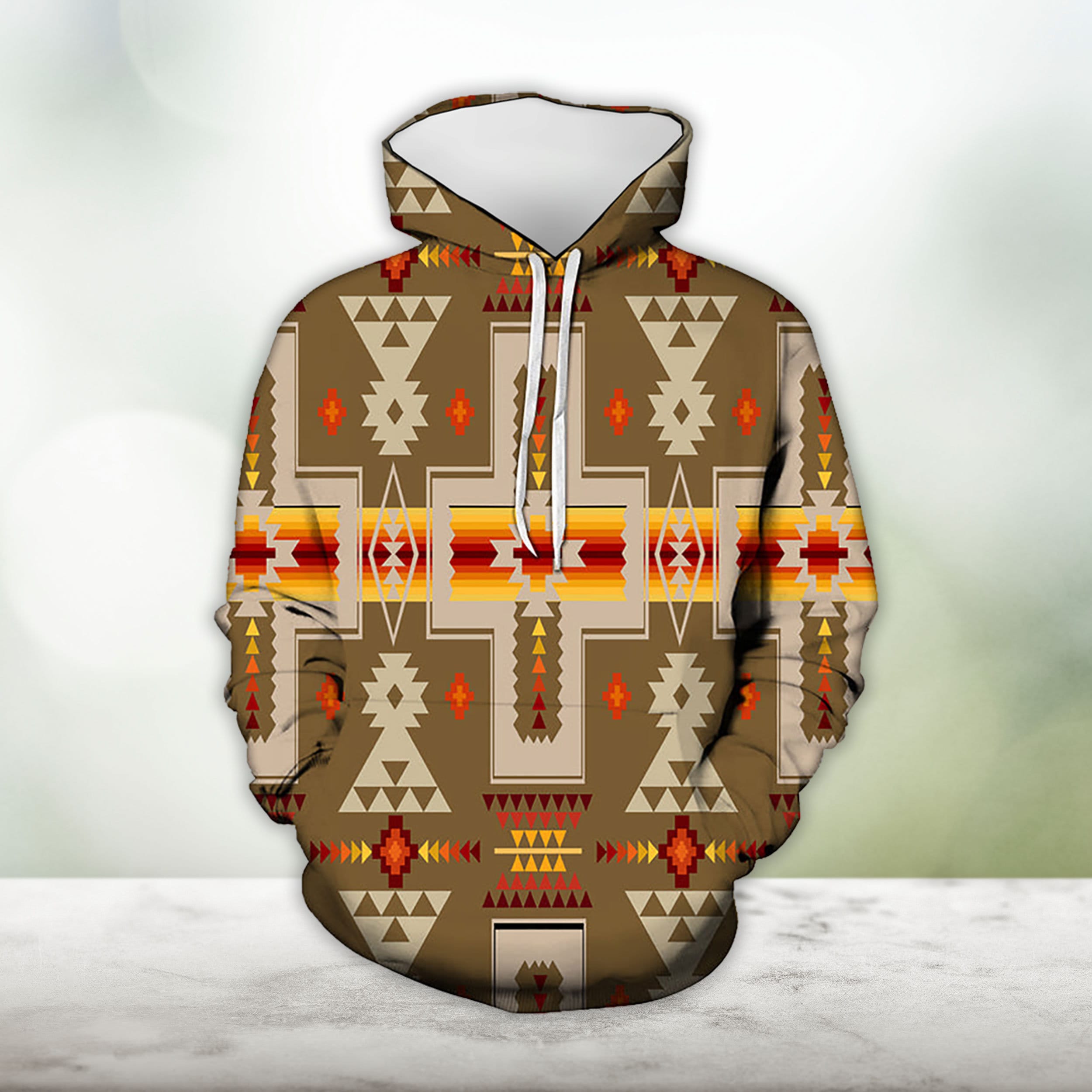 Discover Light Brown Tribe Native American 3D Allover Hoodie