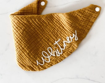 Personalized Hand Embroidered Infinity Bandana Baby Drool Bib - Cotton Muslin