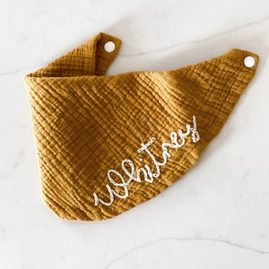 Personalized Hand Embroidered Infinity Bandana Baby Drool Bib - Cotton Muslin