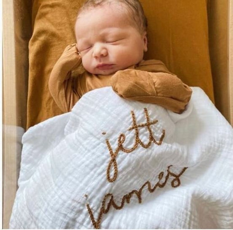 Personalized Hand Embroidered Baby Swaddle Blanket Cotton Etsy