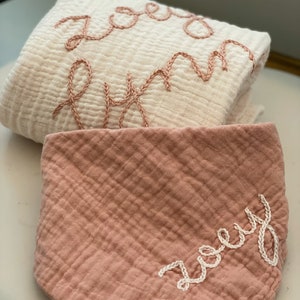 Personalized Hand Embroidered Infinity Bandana Baby Drool Bib Cotton Muslin image 9