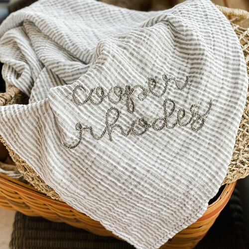 Personalized Hand Embroidered Baby Swaddle Blanket With Name Etsy