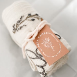 Personalized Hand Embroidered Baby Swaddle Blanket with Name and Floral Spray Cotton Muslin image 8