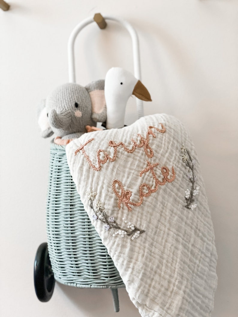 Personalized Hand Embroidered Baby Swaddle Blanket With Name Etsy