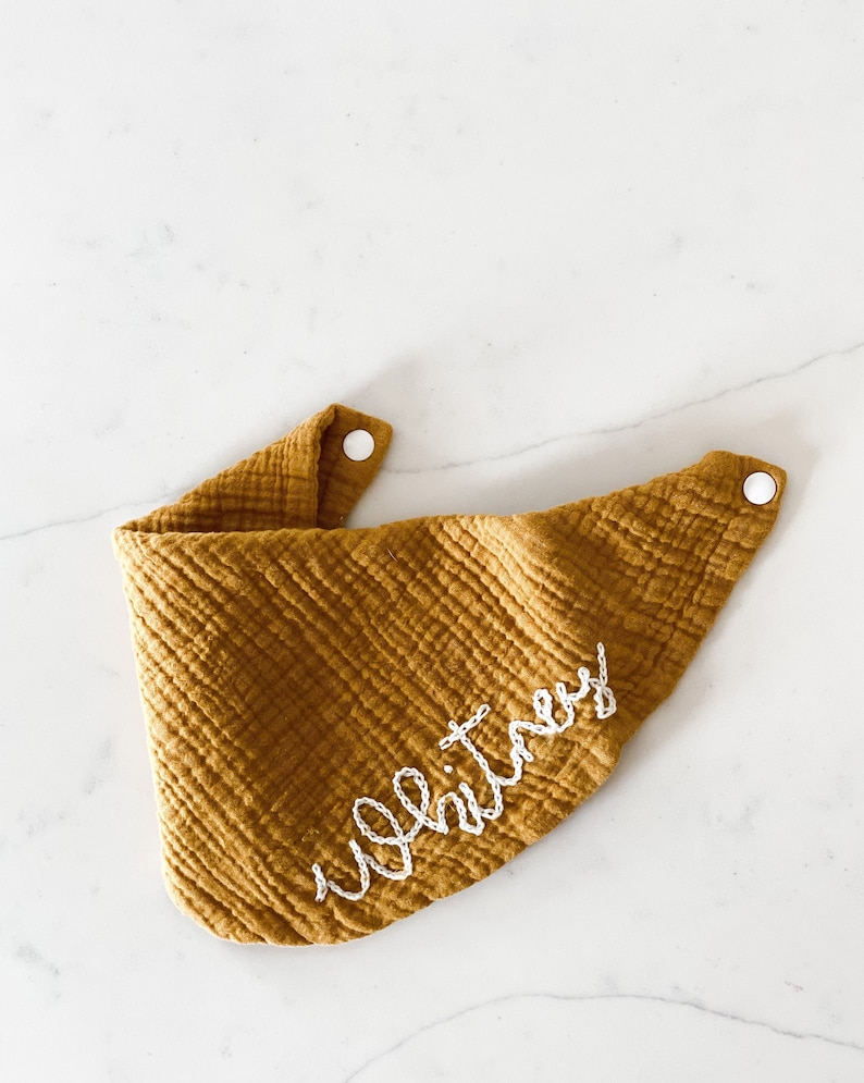 Personalized Hand Embroidered Infinity Bandana Baby Drool Bib Cotton Muslin image 1