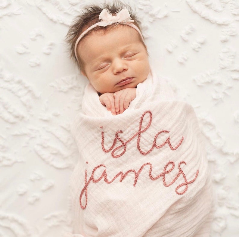Personalized Hand Embroidered Baby Swaddle Blanket Cotton Etsy