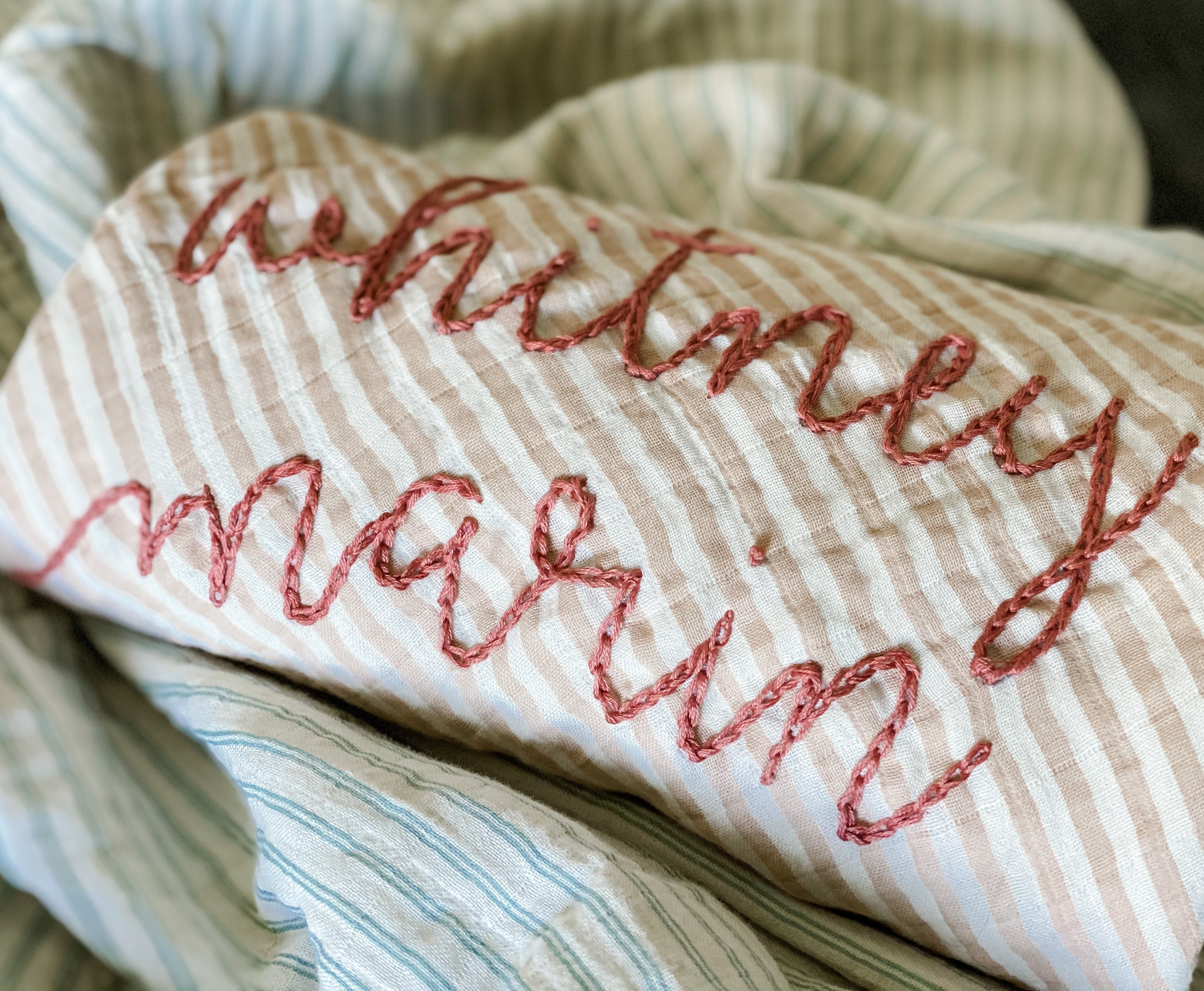 Striped Personalized Hand Embroidered Baby Swaddle Blanket Etsy